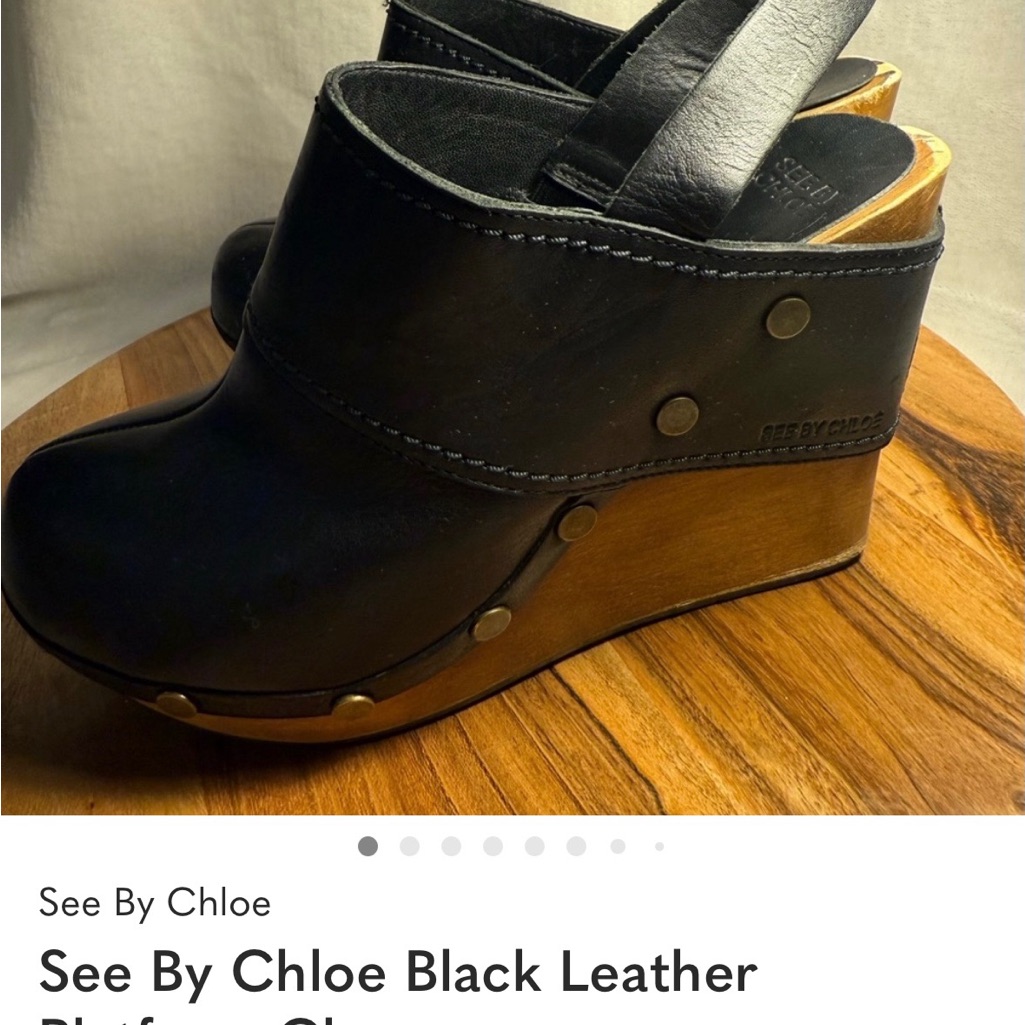 See By Chloe Black Leather Clogs With Wooden Platform
